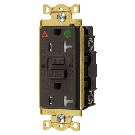 BRYANT GFCI Receptacle, Self Test, Tamper and Weather Resistant, 20A 125V, 2-Pole 3-Wire Grounding, 5-20R GFST83IG